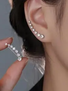Elegant Constellation Inspired Zircon Earrings, Silver Color Alloy Studs, Casual Fashion Jewelry for Women, All Seasons