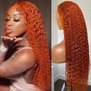 30 Inch Ginger Wig Human Hair 13x4 Deep Wave Lace Front Wigs Human Hair Ginger Orange Curly Human Hair Wig Colored with Hairline for Black Women 350#