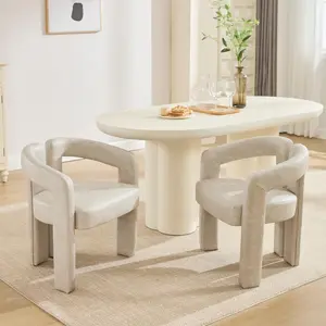 【Mother's Day Gifts】CHAIRUS Modern Leather Barrel Dining Chair with Arms,Comfortable Upholstered Accent Chair for Dining Room, Aestheic Design for Kitchen, Lounge Chair Living Room,Vanity, Grey Luxury Home Minimal Interior Aesthetic