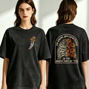 washed cotton Find Someone Who Grows Flowers Rib Sunflowers Pattern Printing Street Style Washed T-shirt 230g Orca BBB Brand Is Suitable for Leisure, Outdoor Street, Party, Holidays, Gifts and Other Scenes.