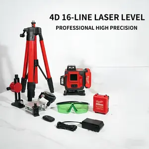 Milwaukee M12 4D 16-Line Self-Leveling Green Beam Laser Level with 6000mAh Battery and Remote Control for Professional Construction and Interior Framing Includes Magnetic Wall Bracket and Lifting Base
