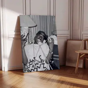 Hip Hop Icon Wall Art, 90s Rap Legend Print, Tupac Shakur Street Picture Print Canvas Poster, Black & White Rap Icon Wall Decor, Music Art