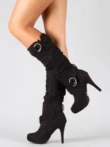 Women's Classic Velvet High Boots, Pointed Toes Boots, Elegant Fashion Shoes for Daily Wear and Special Occasions, Unique Design, Comfortable and Stylish, Winter Warm Boots