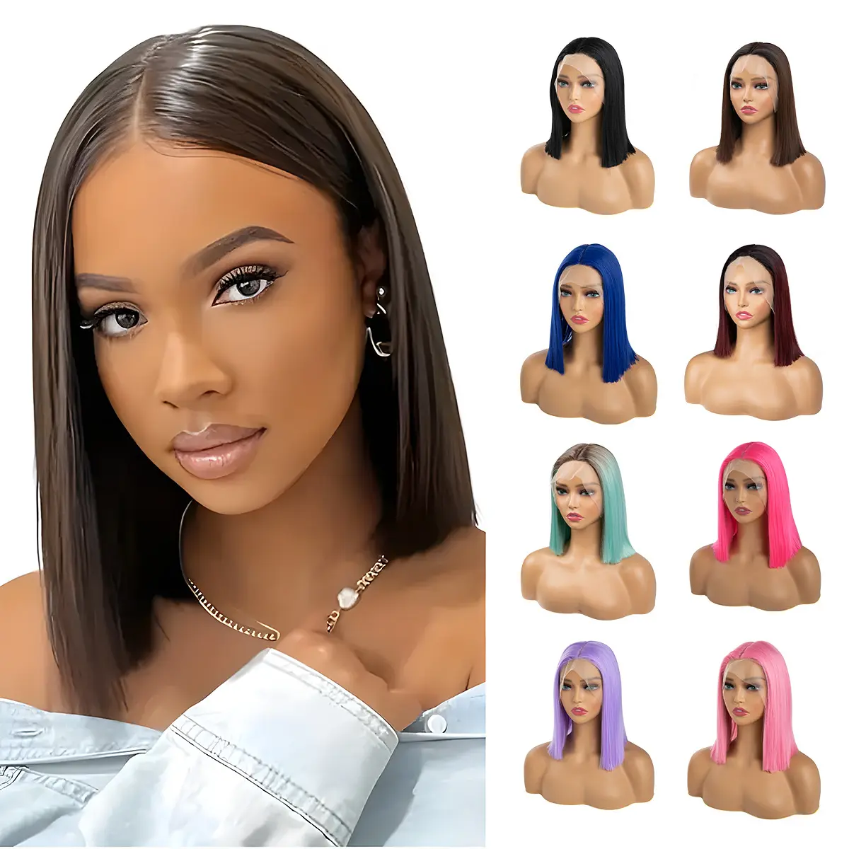 Women's 12in Super Natural Middle Part T-Part 13x4 Lace Front Wig, High-Temperature Synthetic Bob Cut Cosplay Wig with Comfy Glueless Rose Net