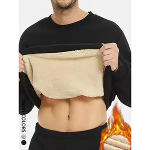 Men's Solid Round Neck Thermal Lined Sweatshirt, Casual Long Sleeve Top for Fall & Winter, Men's Clothes for Daily Wear