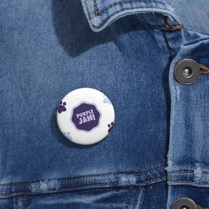 Purple Jam Logo Pin Button | Custom Round Badge, Paw Print Design