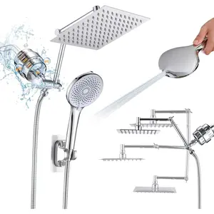 Filtered Shower Heads with Handheld  Combo, Rainfall Shower  with 20 Stages Filter for Hard Water, Filtered Rain Shower  for Hair And , 12'' Adjustable Extension Arm, Chrome
