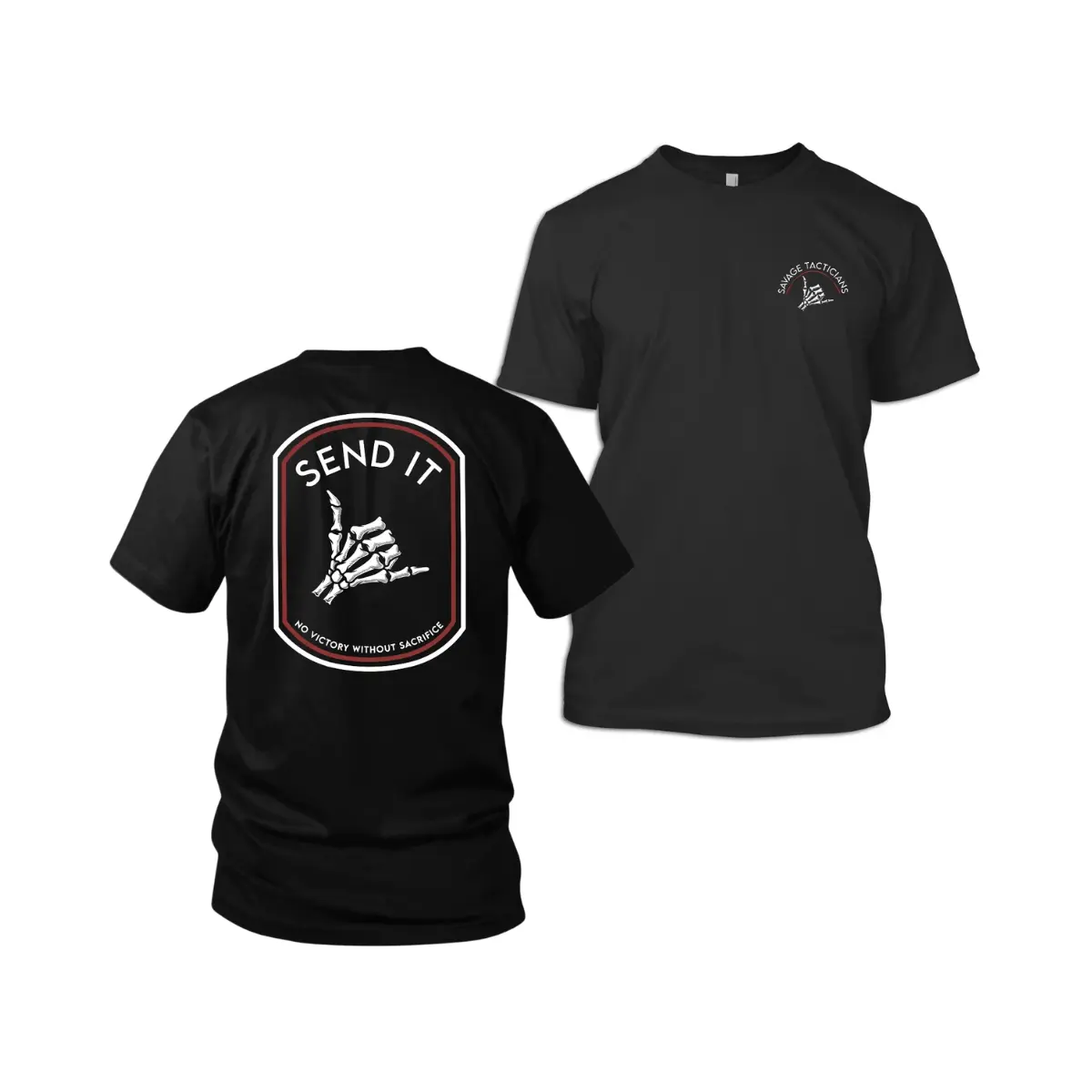 Men's Short-Sleeve T-Shirt - Savage Tacticals Send It Graphic, Skeleton Hand Design, Military-Inspired Outdoor Top, Tactical Style Gift