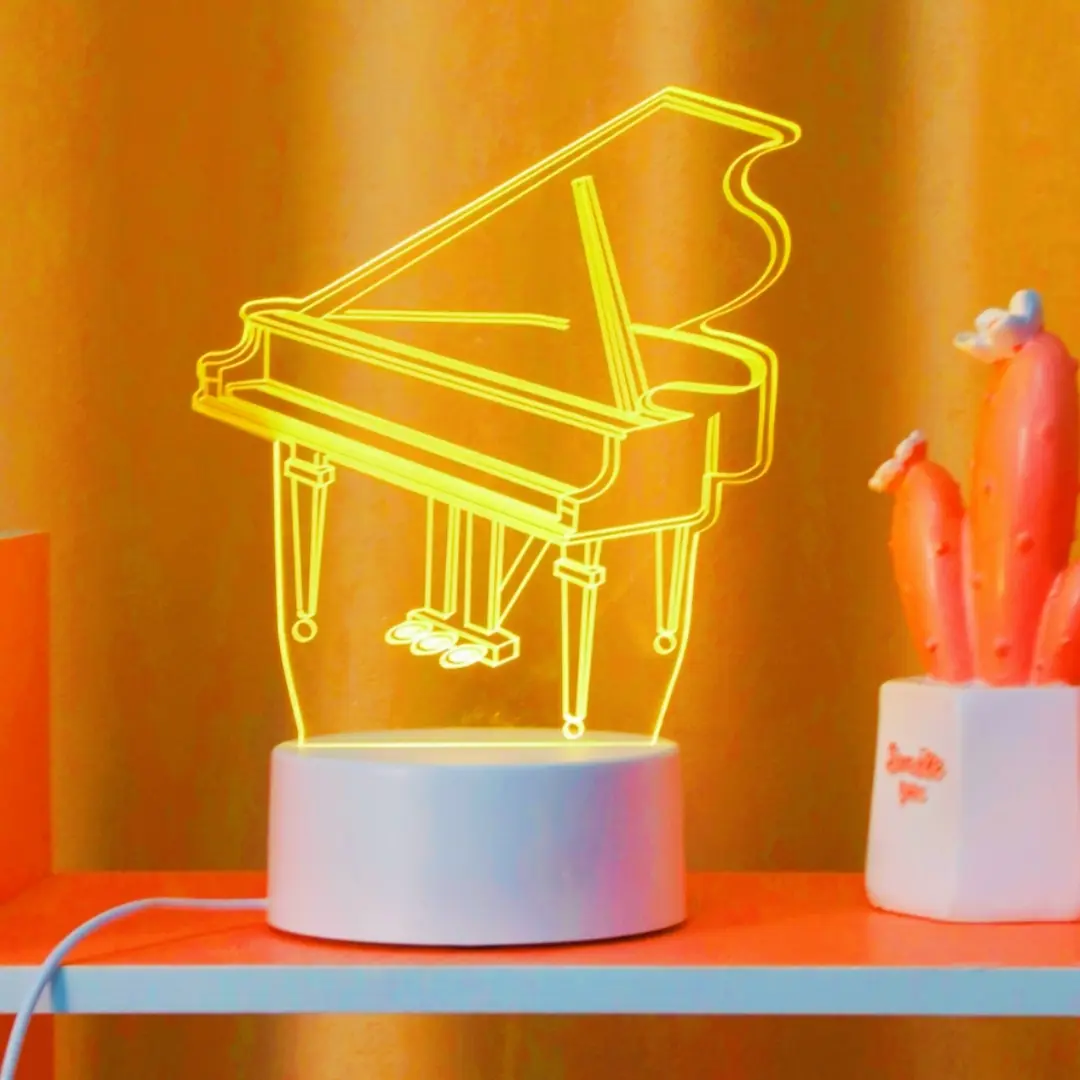 3D Creative Dream Piano LED Night Light, USB Powered Soft Warm Light, Tabletop Decor for Home Office Bedroom, Perfect Gift for Music Lovers, Decorative Led Lights