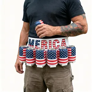 Patriotic USA Flag 6 Pack Can Holder Drink Belt, Classic Drinkware, Adjustable Holster for Men, BBQ & 4th of July Party Essential