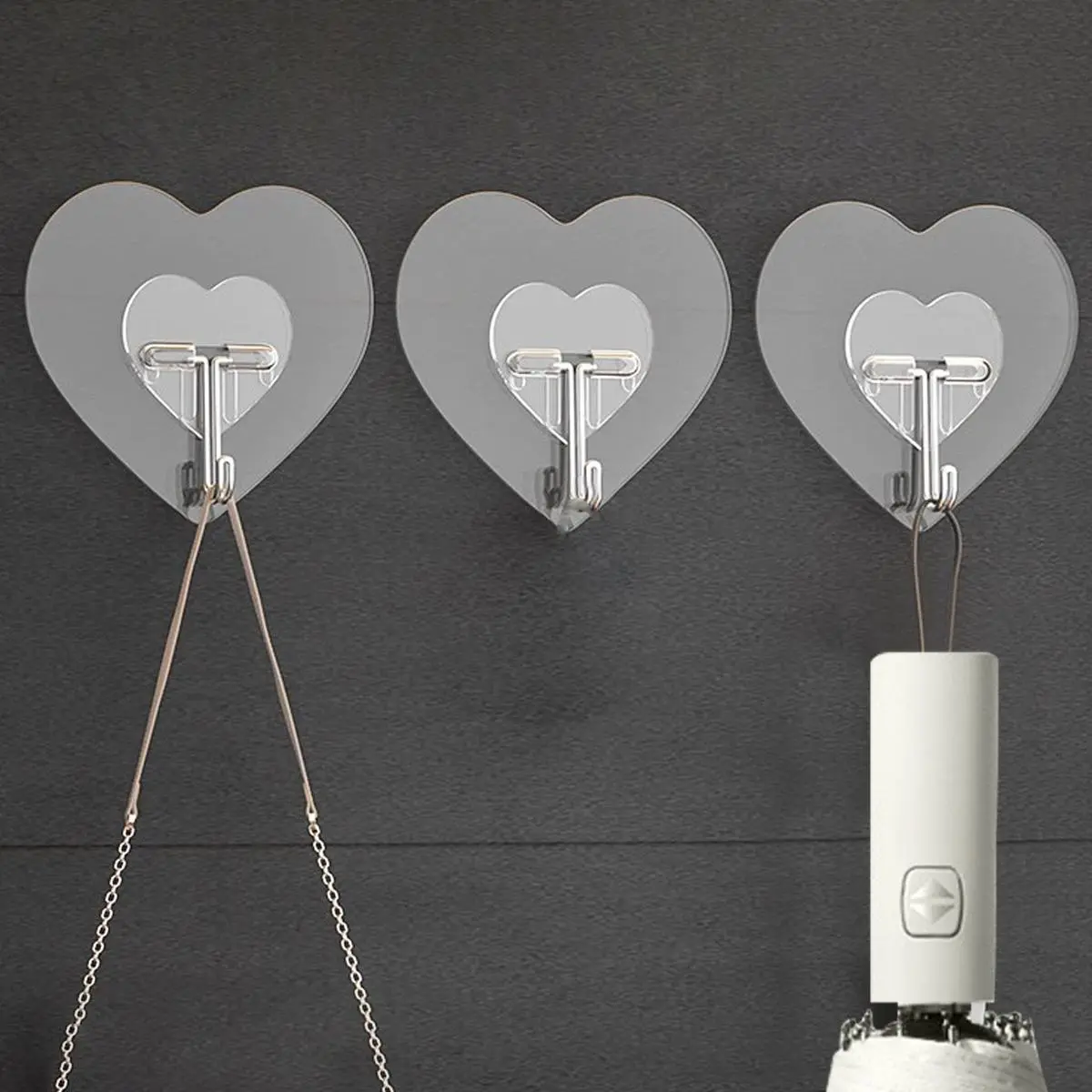 Heart Shaped Adhesive Hook, 10pcs Lovely Wall Mounted Hook, Waterproof Self Adhesive Sticky Hook for Kitchen Home Dormitory Door, Bathroom Accessory, Self Adhesive Hooks