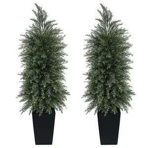 2-Pack 5ft UV-Resistant Artificial Cypress Trees with Black Pots, Outdoor Home Decorative Artificial Plants,Zero Maintenance Yard Decor