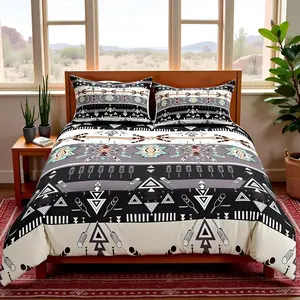 Southwest Tribal Duvet Cover Set,Western Aztec Pattern Bedding Set,Kids Girls Boys Men Room Decor Rustic Arrow Feather Comforter Cover Vintage Black Grey Quilt Cover