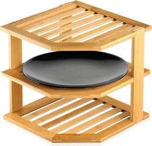 Bamboo 3-Tier Corner Shelf Organizer for Countertop & Kitchen Cabinet Space-Saving Eco-Friendly Natural Bamboo Construction Versatile Storage Solution