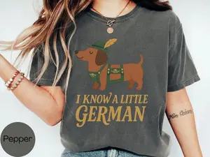 Comfort Colors Funny Dachshund Shirt, Oktoberfest Tee, I Know A Little German Vintage Wiener Dog Beer Tshirt, Sausage German Beer Festival