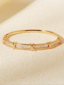 Cross Design Artificial Zircon Inlaid Bangle, Fashionable Jewelry for Women & Girls, Trendy All-match & Exquisite Jewelry for Birthday Gift