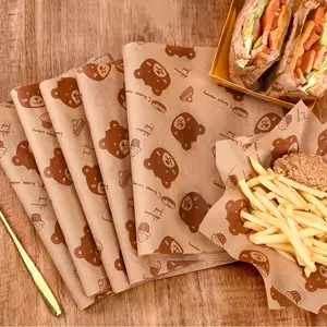 50/100/500 sheets of certified oil-resistant sandwich packaging paper. Teddy bear pattern food-grade oil-resistant paper. Suitable for air fryers, hamburgers, and picnic mats. Available in multiple sizes (natural color, 40g thick).