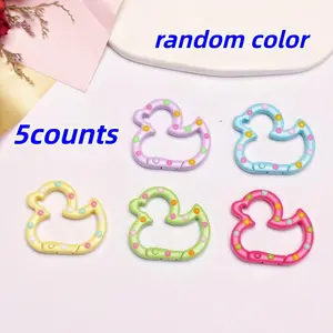 5 Pcs Polka Dot Aluminum Duck Keychains, Keychain Set, Multifunctional Key Clips & DIY Accessories, Cute Duck Spring Clip Metal Quick Release Decorations