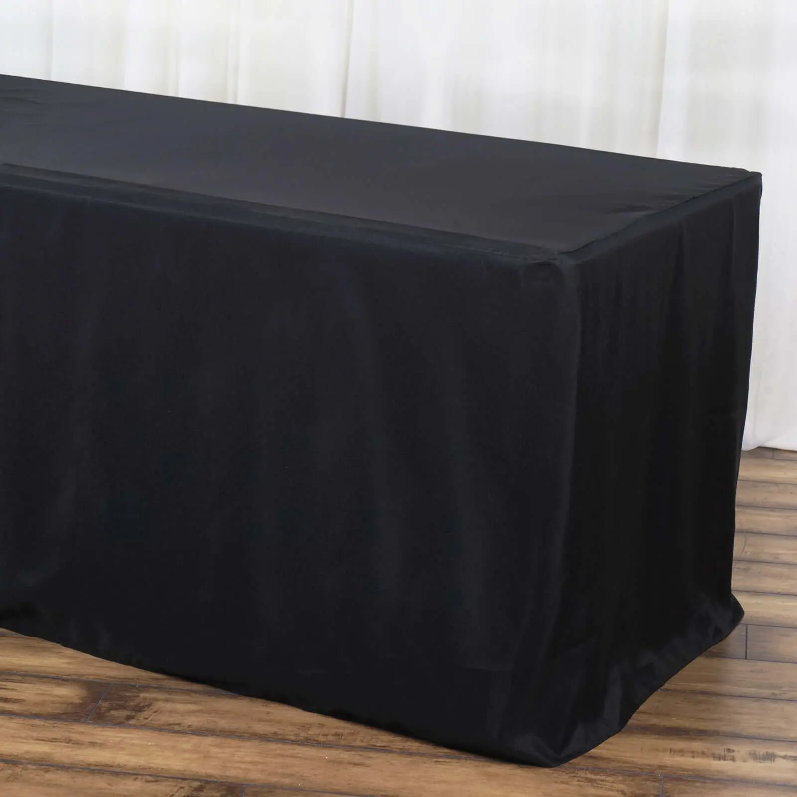72"x30" Black Fitted Polyester Rectangle Tablecloth - Durable, Machine Wash, Easy to Clean Table Cover for Banquets, Weddings, Party Decoration Supplies