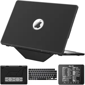 Compatible with MacBook Air 13/13.6 inch Case 2026 2025-2022 M5 M4 M3 M2, Seamlessly Closes & Anti-Crack | Foldable Stand | Keyboard Cover |  Pad | Leather Plastic Hard Shell, Black