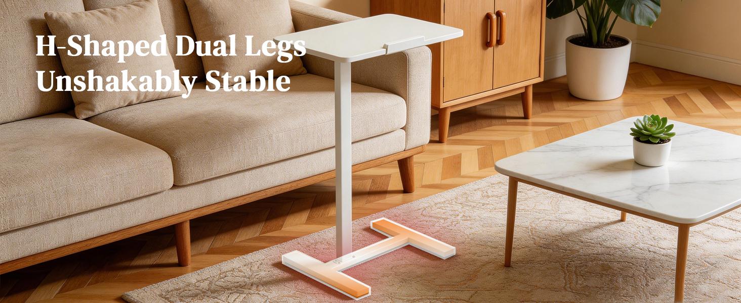 Foldable Flip-Side Bedside Table, Space-Saving Folding Table, Height-Adjustable Lounge Table, C-Shaped White Side Table, Suitable For Bedrooms And Living Rooms