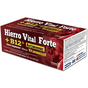 Hierro Vital Forte + B12 Dietary Supplement Elixir Vitaminized Antianemic 21 Bottles Iron Healthcare
