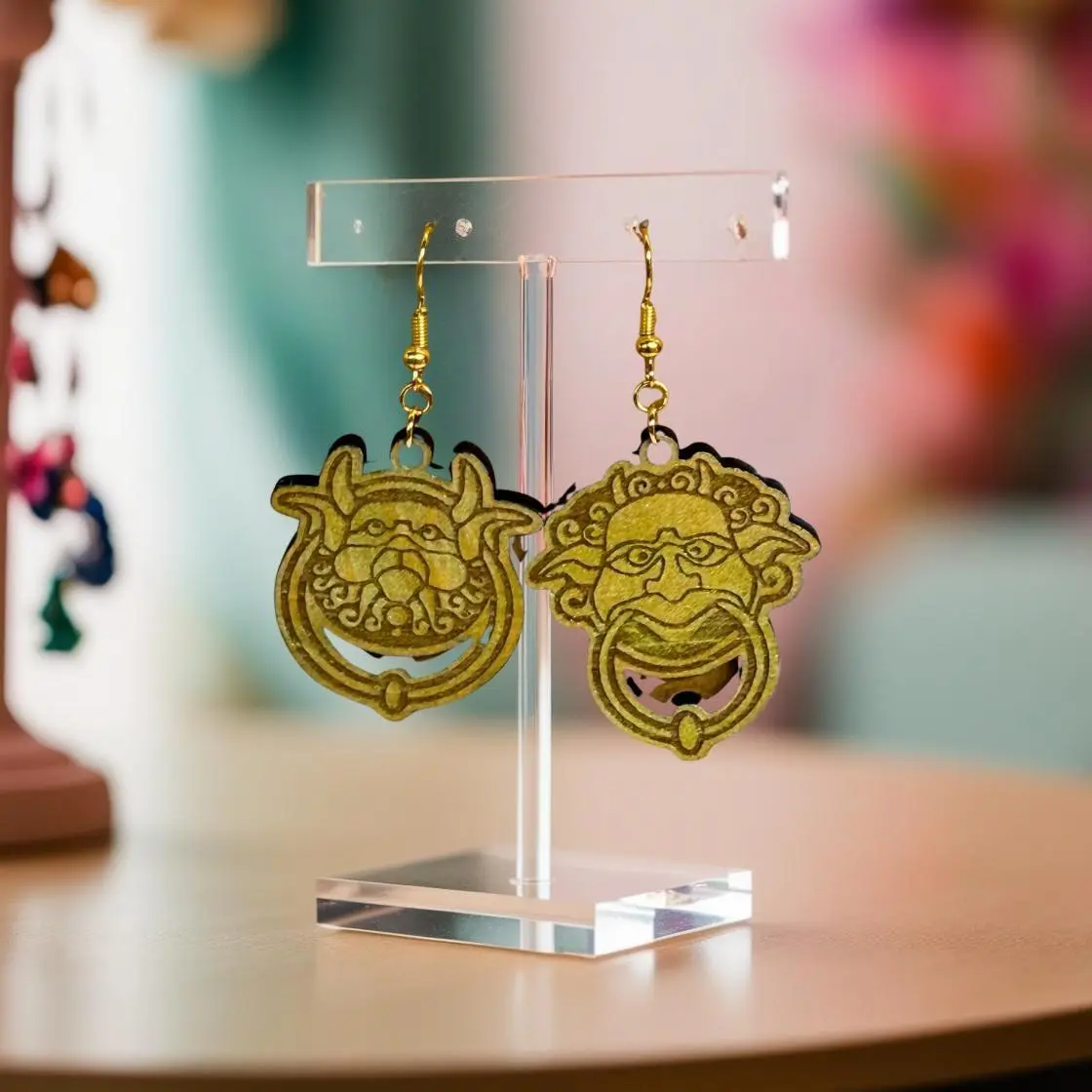 Labyrinth Door Knockers Earrings: 80s Movie, Goblin King, Laser Cut Wood