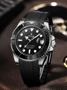 Luxury Yacht Series Business Men's Watch, Round Dial, Stainless Steel & Silicone Strap, Calendar Display, Fashion Casual Luxury Gift