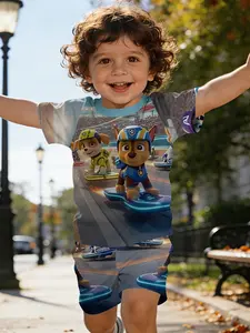 Paw Patrol set, speed track printed T-shirt digital printed baby short-sleeve set, baby casual children's clothing, suitable for daily and outdoor sports T-shirt. 100% polyester, a perfect gift for babies and toddlers! Outfit Combined Set