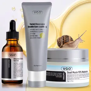 VGO Gentle Formula Vitamin C Skincare Trio - Cleansing, Hydrating & Repairing for Sensitive Skin-Facial Cleanser,Vitamin C Serum,Moisturizer - Acne Care, Unisex, All Skin Types Minimalist Anti-Pigmentation Skin Care Kit