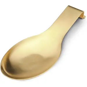 Stainless Steel Spoon Rest Spatula Ladle Utensil Holder, Brushed Finish, Dishwasher Safe, 9.8 x 3.7 Inch Gold 1PC