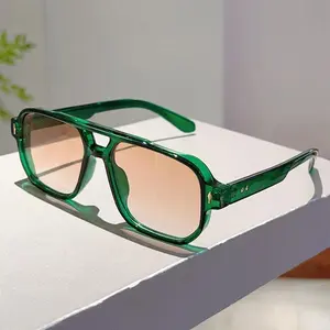 New Double Bridge Small Frame Arrow Rivet Sunglasses Transparent Green PC Lightweight Protective Lenses Unisex Trendy Casual All-Match Shades
