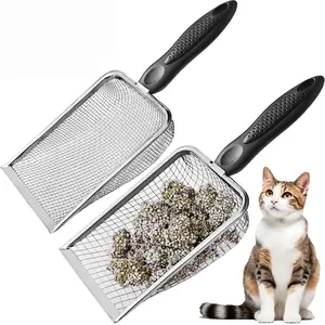 2Pcs Cat Litter Scoop Metal Stainless Steel Mesh, 2mm and 5mm Fine Mesh Cat Litter Shovel, Climbing Pet Excrement Sifter, Stainless Steel Litter Cleaner, Bearded Dragon Metal Rake for Sand Bedding Aquarium