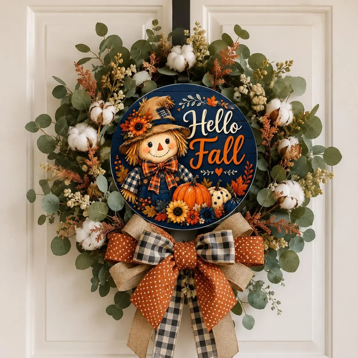 2026 Rustic Wood Scarecrow Pumpkin Door Hanger - Autumn Harvest Front Door Sign, Thanksgiving Porch Decor