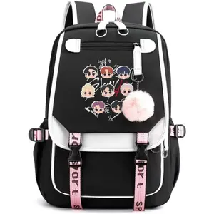 Stray Backpack Korean Casual Daypack Laptop Bag College Bag Unisex Black 32cm*15cm*45cm