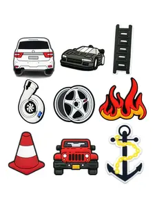 9pcs Cartoon Jeep Car Boat Anchor Flame PVC Shoe Accessories, Boy Children Gift Turbine Wheel HUB Shoes Decorations, Luggage Bag Decoration