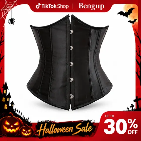 Women's Plus Size Gothic Satin Underbust Corset Waist Trainer - Women's Halloween Costumes, Party Clothes, Bustier Vest, Basic Cincher, Lingerie Underwear (7055 D1)