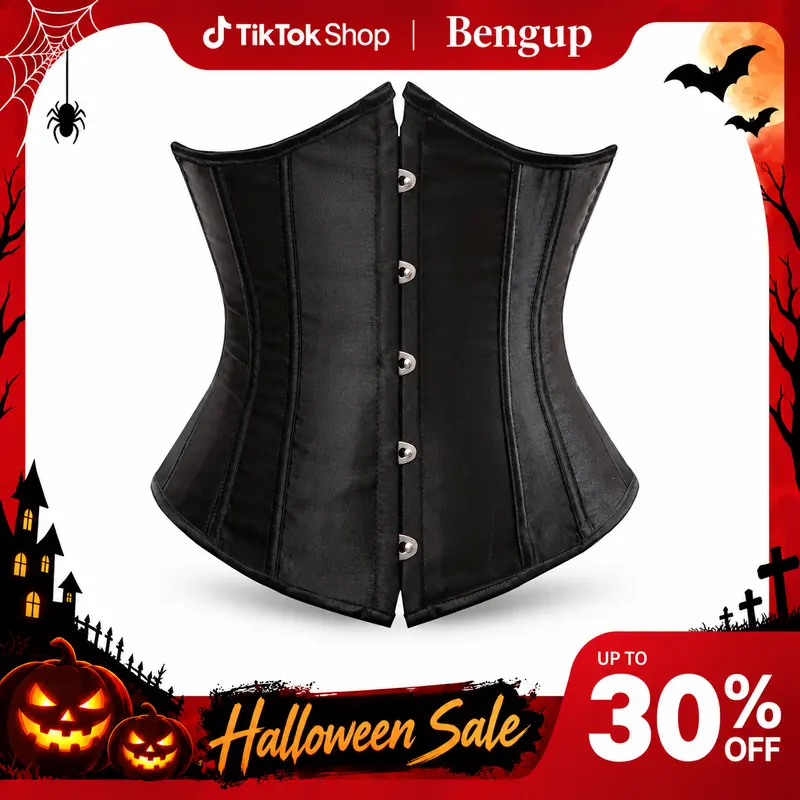Women's Plus Size Gothic Satin Underbust Corset Waist Trainer - Women's Halloween Costumes, Party Clothes, Bustier Vest, Basic Cincher, Lingerie Underwear (7055 D1)