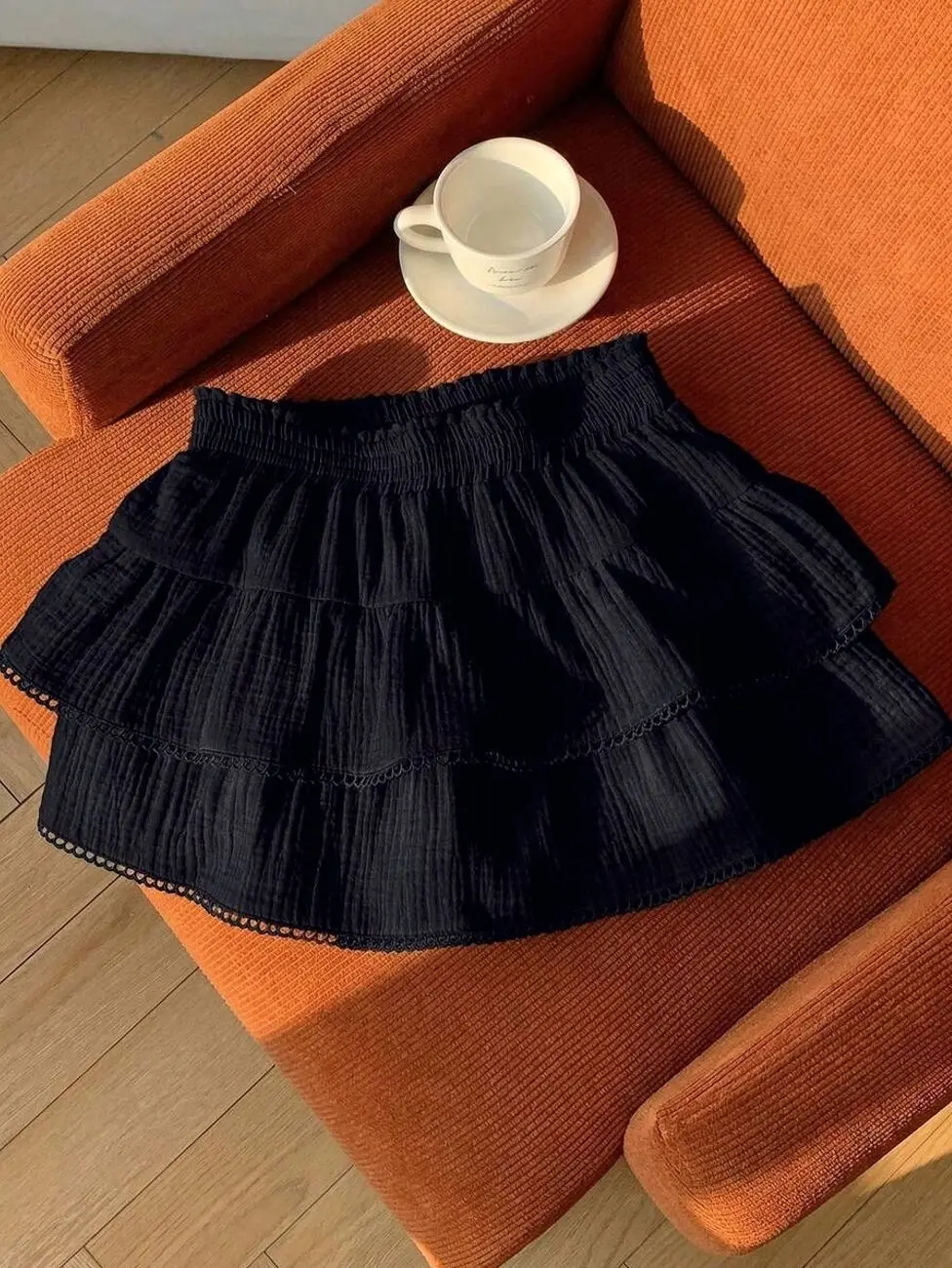 Comfortcana Skorts For Women Country Concert White Woven Women Elastic Waist Ruffle Hem A-Line Skirt Back-To-School Date Work School Autumn Fairy Cute