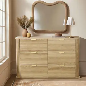 Farmhouse Sideboard Buffet Cabinet with 6 Drawers, 47 inch Modern Wooden Storage antique Cabinet with Metal Handles & Waterproof Surface, Multi-Use for Bedroom, Living Room & Entryway