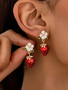 Flower Earings Strawberry Imported Czech Glass Beads Earrings Handmade Bowtie Fruits Dangling Stud Earrings For Women