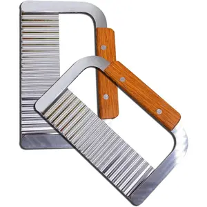 Crinkle , Wavy  Soap  Tool  Fry Slicer Stainless Steel  Wooden Handle Serrator Chopping , Set of 2