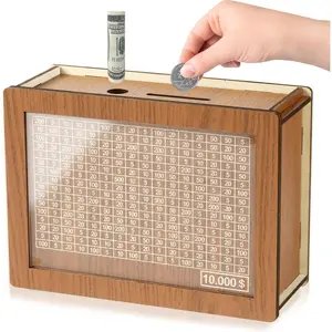 10000 Savings Challenge Box, Cashbox Kakeibo Money Box, Cash Vault Wooden Savings Box 10,000 Dollar, Wooden Digital Piggy Bank for Adults Kids, Money Save Box 10k Smash, Caja De Ahorros, Money Saver