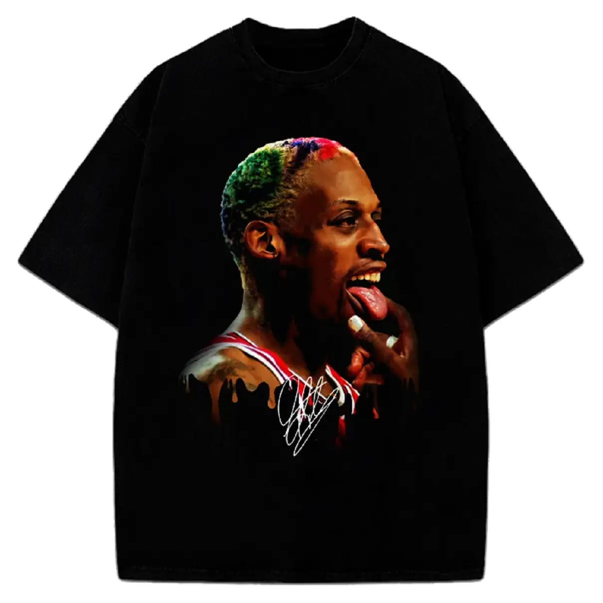 Dennis Rodman Tongue Out Rodzilla Hollywood 90's Unisex Short Sleeve New Black T-Shirt Cotton Fabric