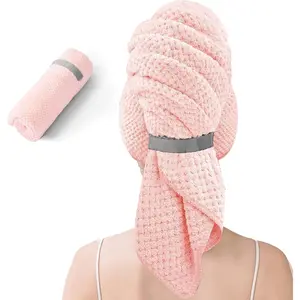 Large Microfiber Hair Towel for Women,Fast Drying Hair Wrap for Curly Hair,Super Absorbent and Soft Anti Frizz Hair Towel for Long 24 * 42 Inches-Pink