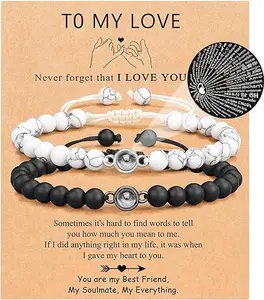 2pcs I Love You in 100 Languages,Bracelet for Couples from Boyfriend/Girlfriend,Gift for Couple,Valentine's Day Anniversary Gift
