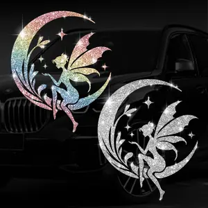 Shimmering Moon & Fairy Universal Car Sticker, Multipurpose Car Decal, Cartoon Fantasy Decal, Self-Adhesive No Residue, Easy Installation, Suitable for Cars Trucks Motorcycles