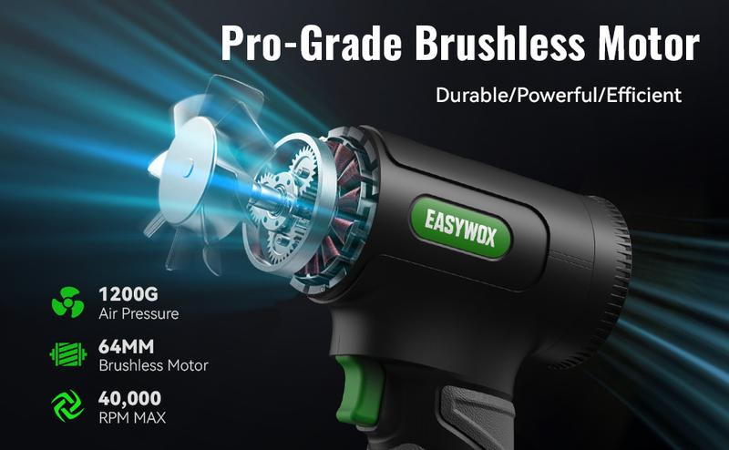 EASYWOX Cordless Heavy Duty 756W 1200G Turbo Electric Leaf Blower 8×3000mAh Battery USB-C Fast Charging Lightweight Portable for Car Patio Lawn Garage Snow Drying EASYWOX Cordless Heavy Duty 756W 1200G Turbo Electric Leaf Blower 8×3000mAh Battery USB-C Fast Charging Lightweight Portable for Car Patio Lawn Garage Snow Drying