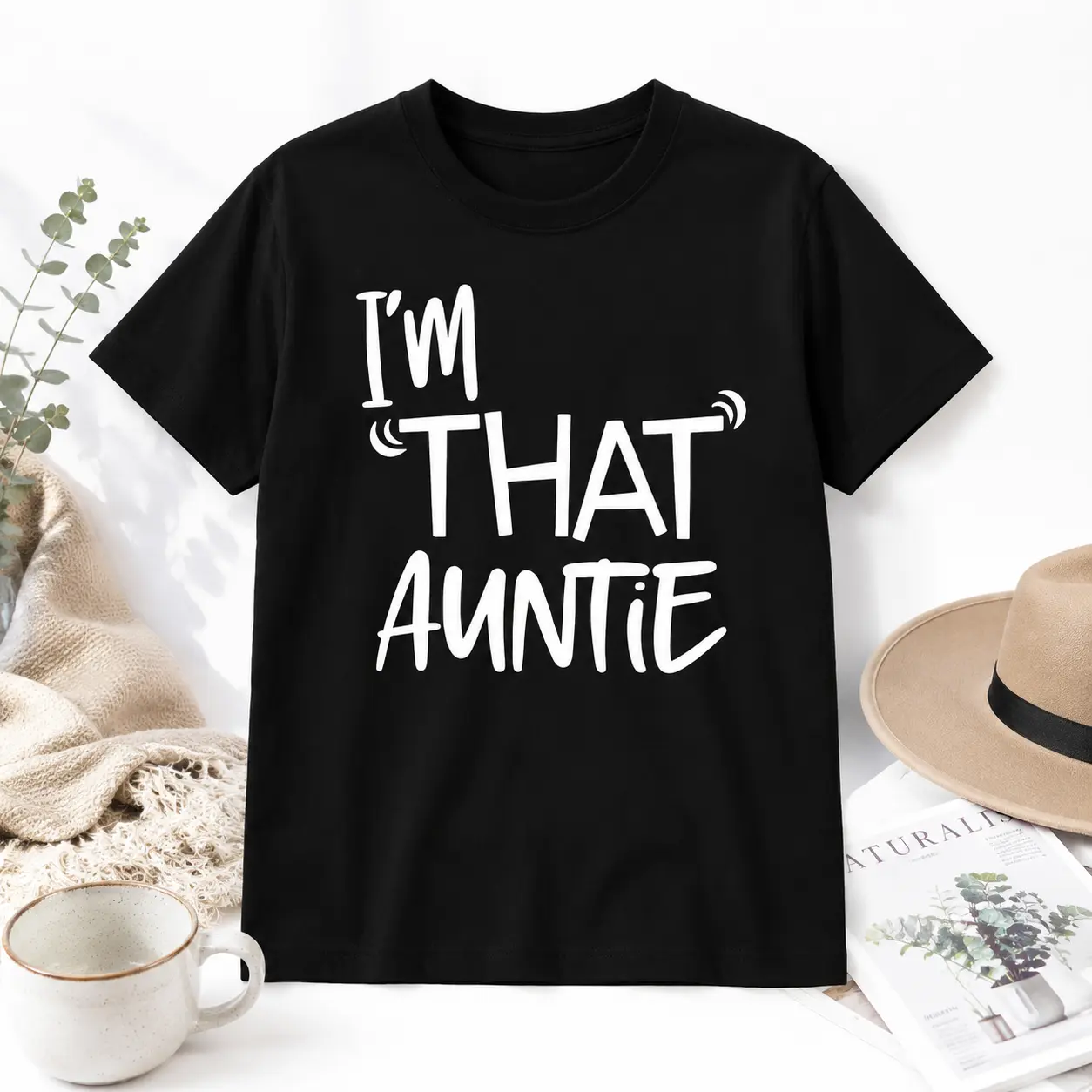 Premium Soft Cotton Unisex I'm That Auntie Funny Aunt Quote Crew Neck Graphic Print T-Shirt Summer Wins Birthday Gift Casual Summer Daily Tee summerwins 4thOfJuly IndependenceDay Gift Sports & Outdoors
