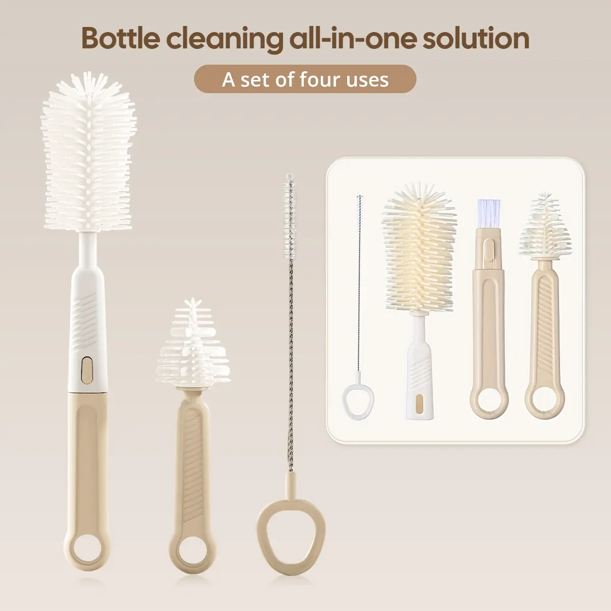 Pink Portable Cleaning Brush Kit, Compact Multi-Use Set for Travel & Home, for Cleaning Baby Bottles, Nipples, and Breast Pumps, Portable Cleaning Tool, 0-36 Months